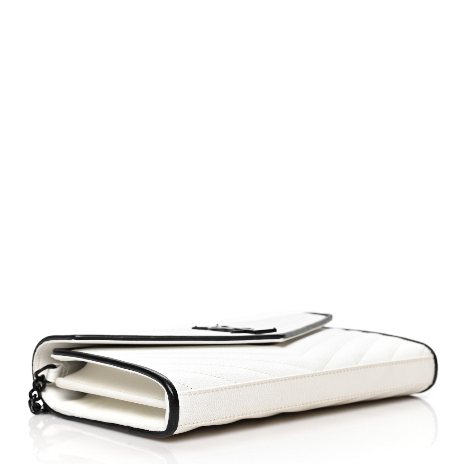 Saint Laurent Grain De Poudre Matelasse Monogram Chain Wallet White Black 4 of 10