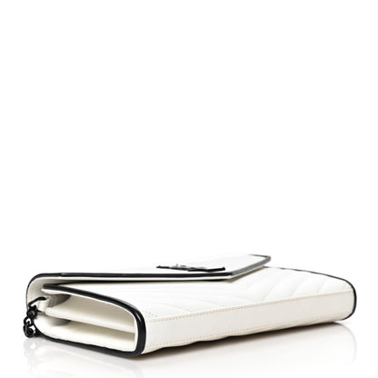 Saint Laurent Grain De Poudre Matelasse Monogram Chain Wallet White Black 4 of 10
