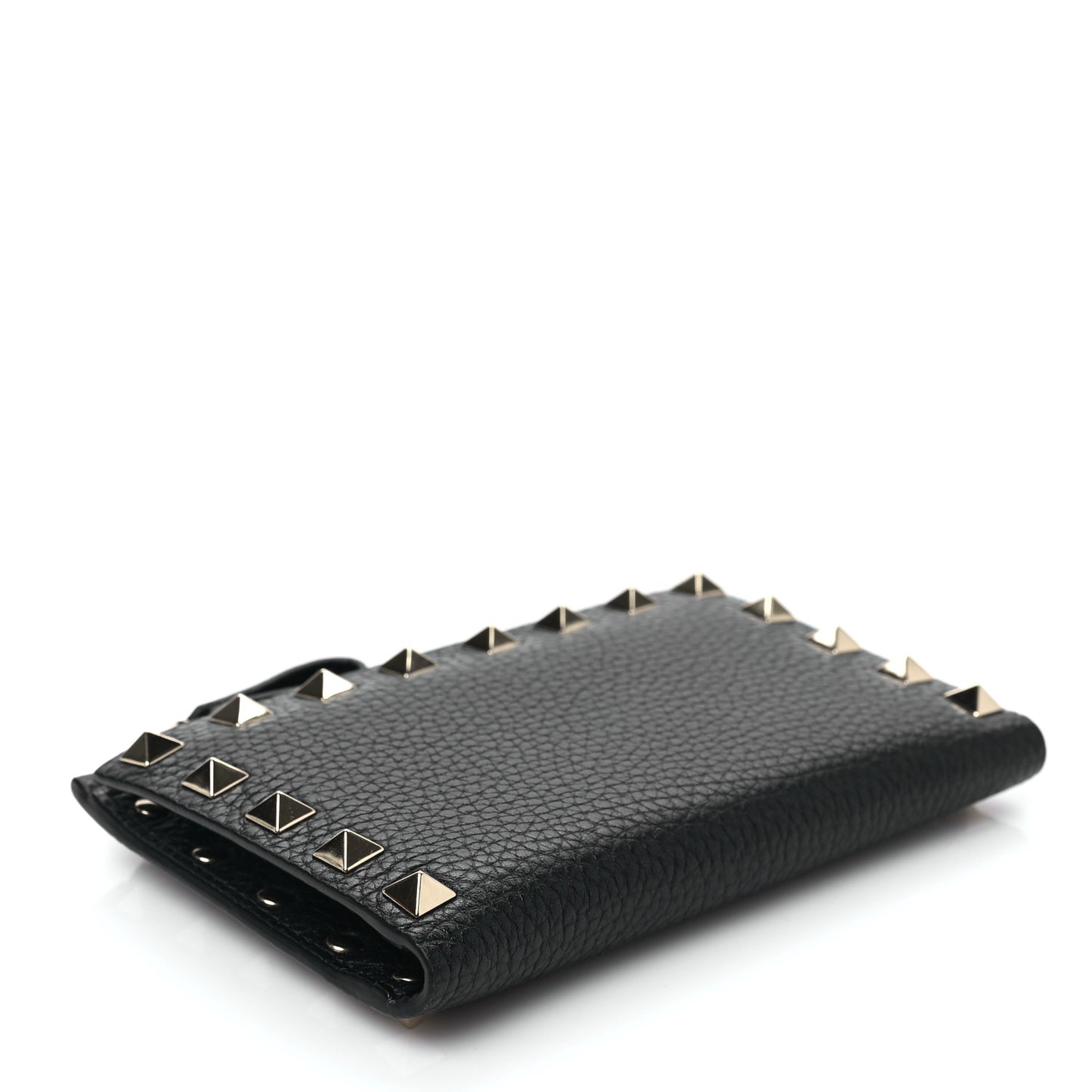 Calfskin Rockstud Compact Bi-Fold Wallet Black