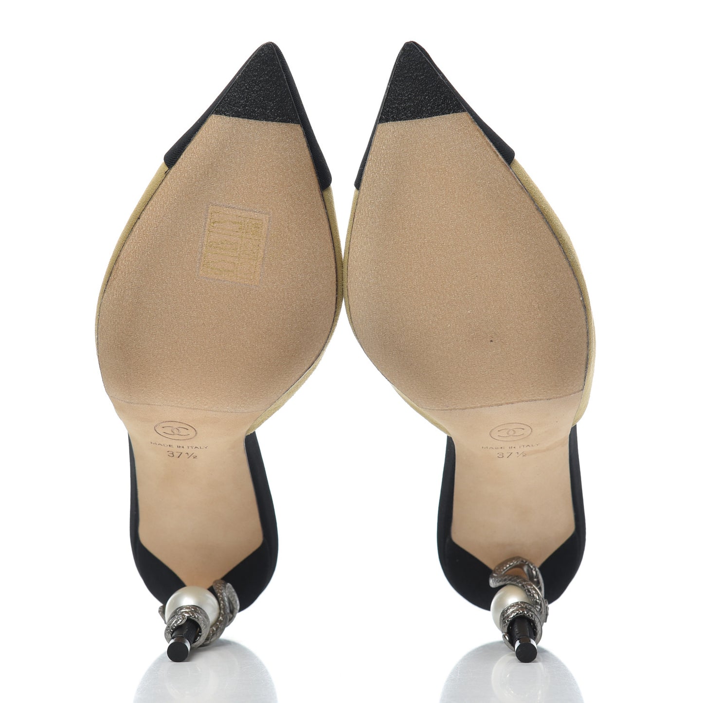 Suede Grosgrain Cap Toe Snake Pearl Mule 37.5 Beige Black