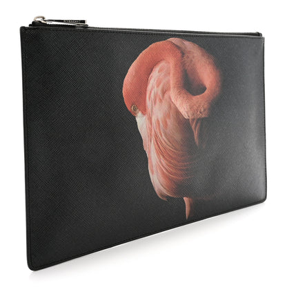 Givenchy Texutured Coated Canvas Flamingo Print Medium Cosmetic Pouch Black 3 of 7