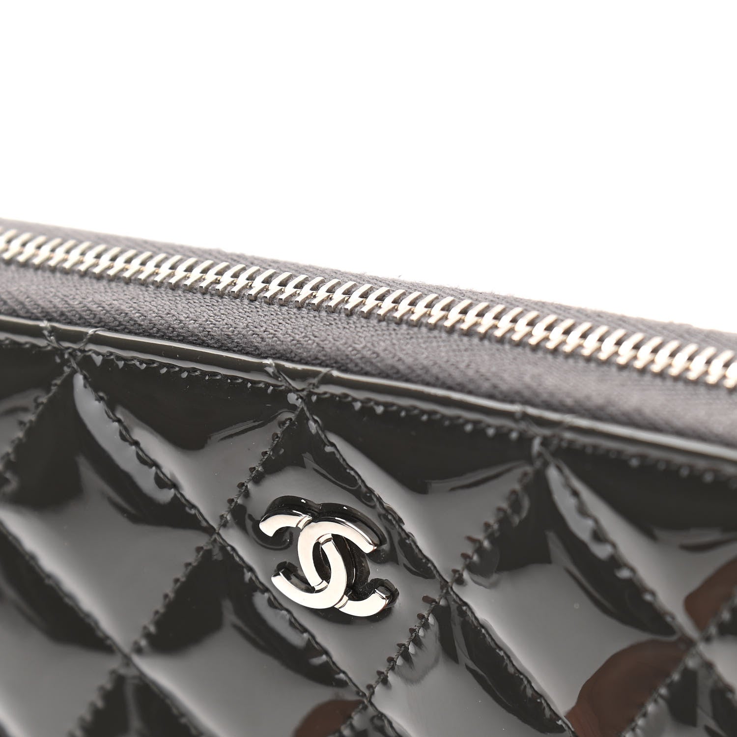 Chanel Patent Calfskin Zip Around Wallet Dark Grey 10 of 11