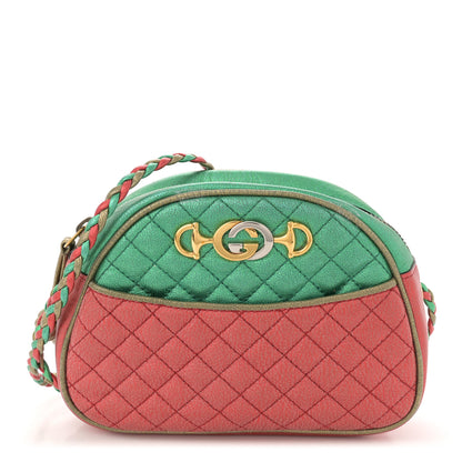 Gucci Laminated Nappa Trapuntata Mini Zumi Dome Shoulder Bag Rosso Jasmine Green Rame 1 of 12