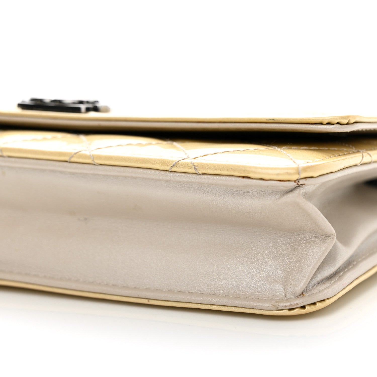 Chanel Iridescent Patent Calfskin Quilted Boy Wallet On Chain WOC Beige 11 of 15