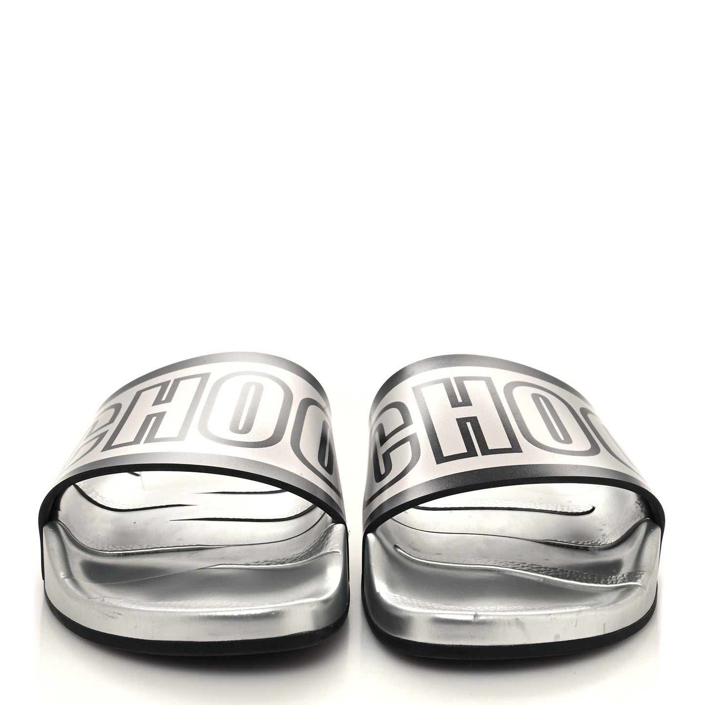 Metallic Rubber Logo Rey/F Slide Sandals 39 Silver Black