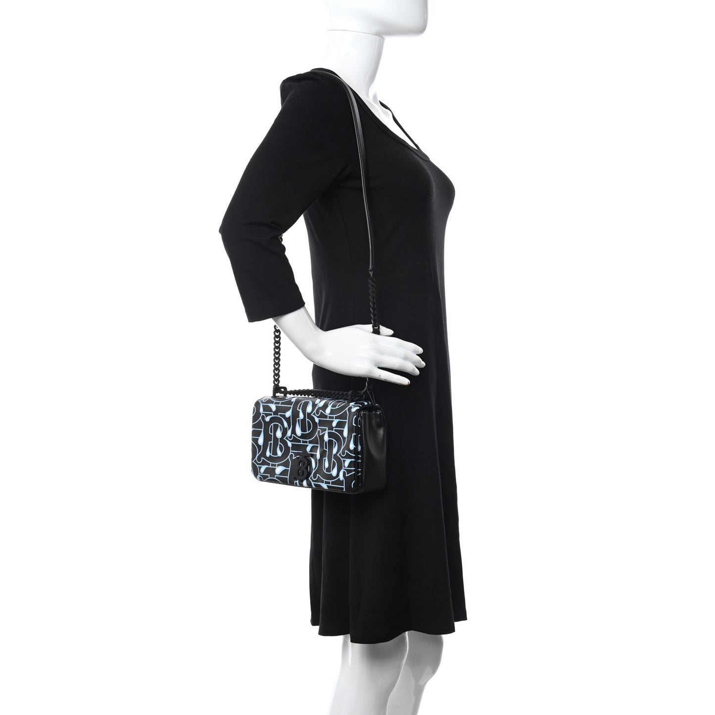 X SAKS Cotton Monogram TB Print Small Lola Bag Black Multicolor