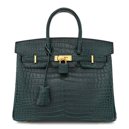 Hermes Matte Porosus Crocodile Birkin 25 Vert Rousseau 1 of 11