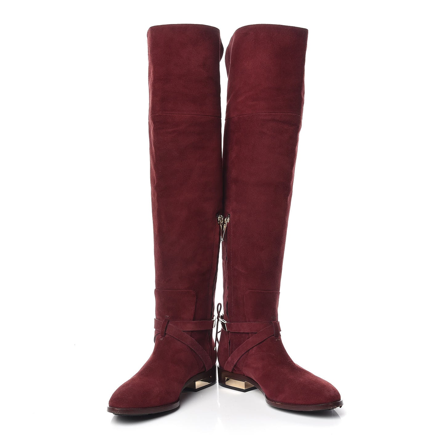 Suede Knee High Boots 36.5 Burgundy