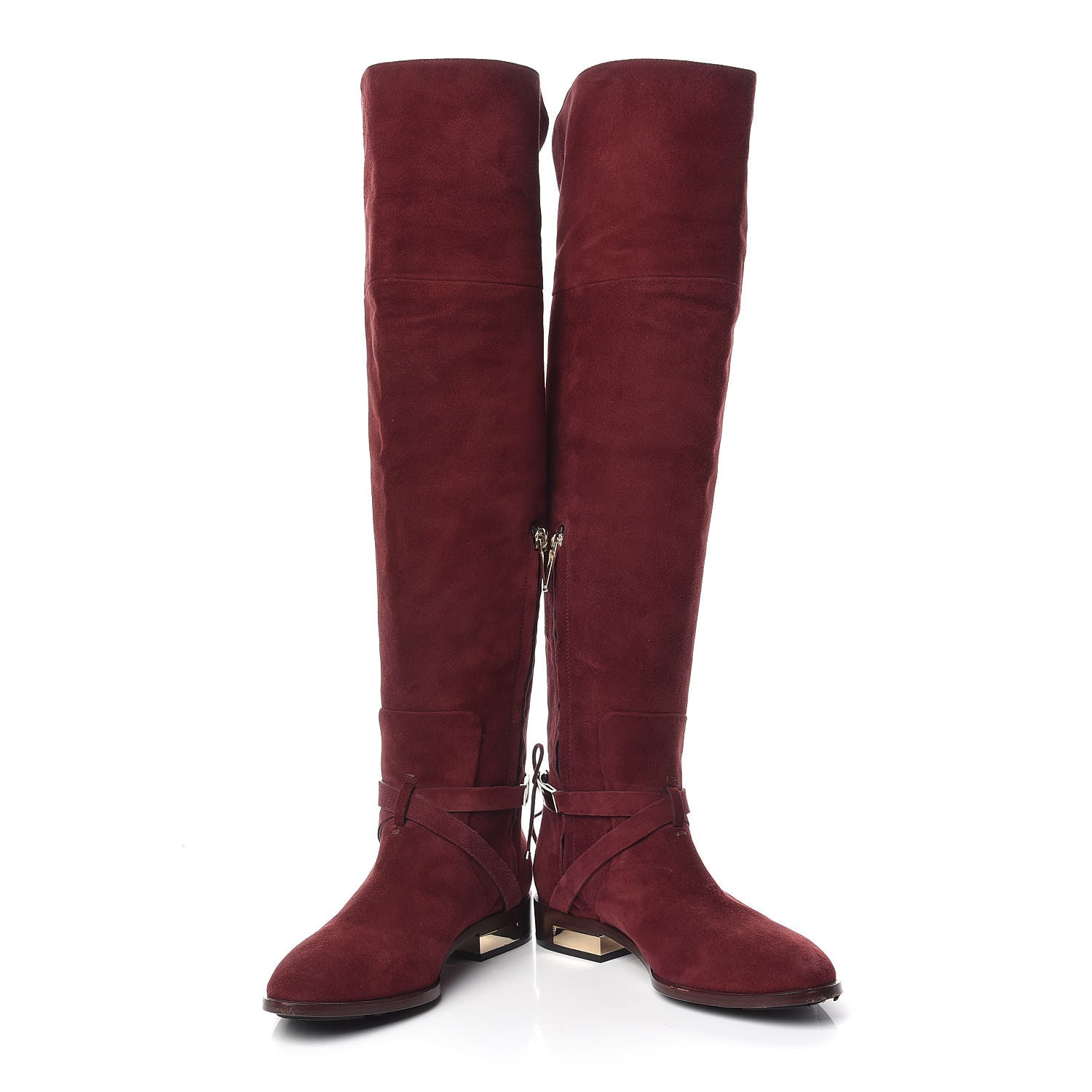 Christian Dior Suede Knee High Boots 36.5 Burgundy 5 of 13