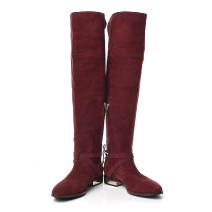 Christian Dior Suede Knee High Boots 36.5 Burgundy 5 of 13