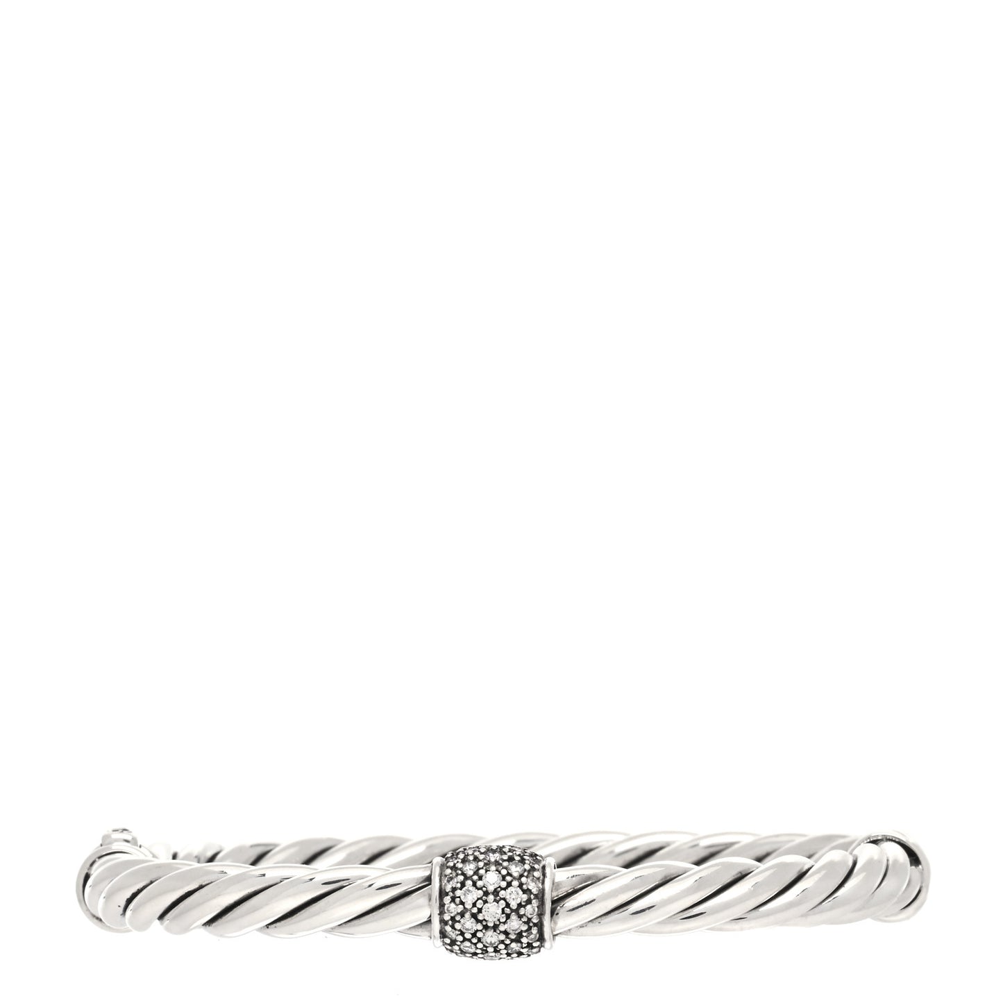 Sterling Silver Diamond 6mm Metro Cable Station Bangle Bracelet
