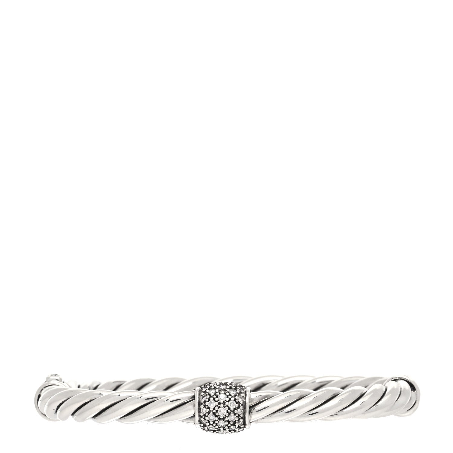 David Yurman Sterling Silver Diamond 6mm Metro Cable Station Bangle Bracelet 1 of 4