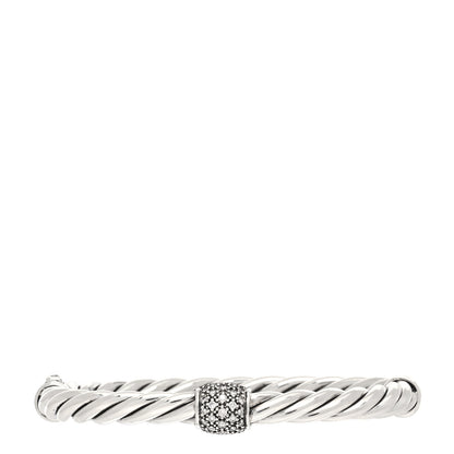 David Yurman Sterling Silver Diamond 6mm Metro Cable Station Bangle Bracelet 1 of 4