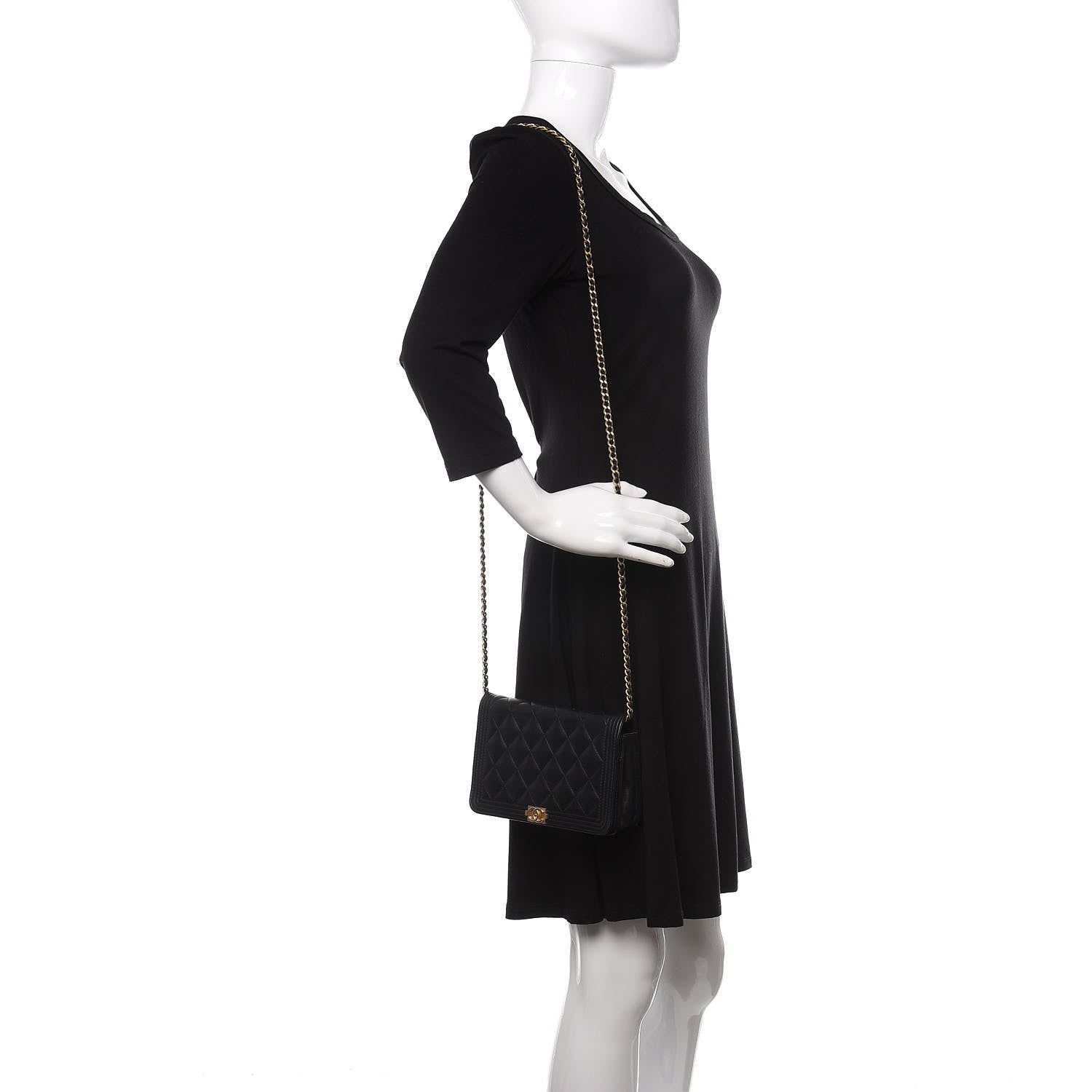 Chanel Caviar Quilted Boy Wallet On Chain WOC Black 2 of 14