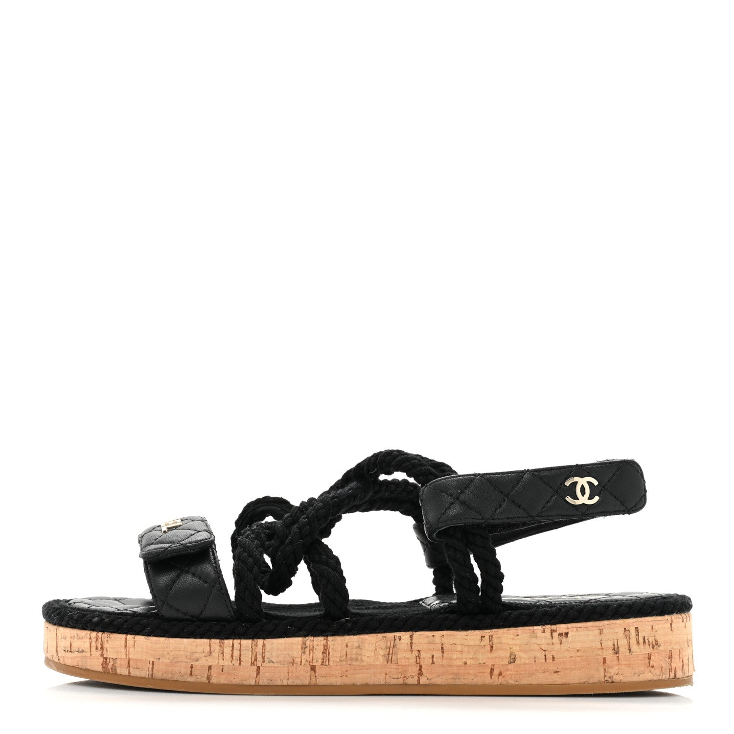 Chanel Cord Lambskin Quilted Logo Sandals 39 Black 1 of 11
