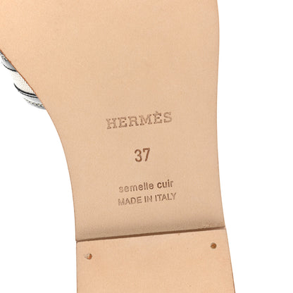 Hermes Calfskin Canvas Oran Sandals 37 Black 6 of 8