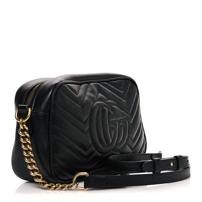 Gucci Calfskin Matelasse Small GG Marmont Chain Shoulder Bag Black 2 of 13