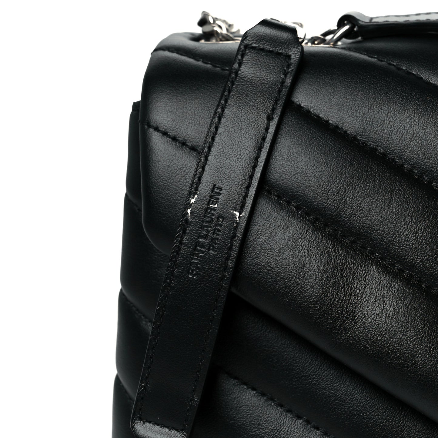 Calfskin Y Quilted Monogram Small Loulou Chain Satchel Black