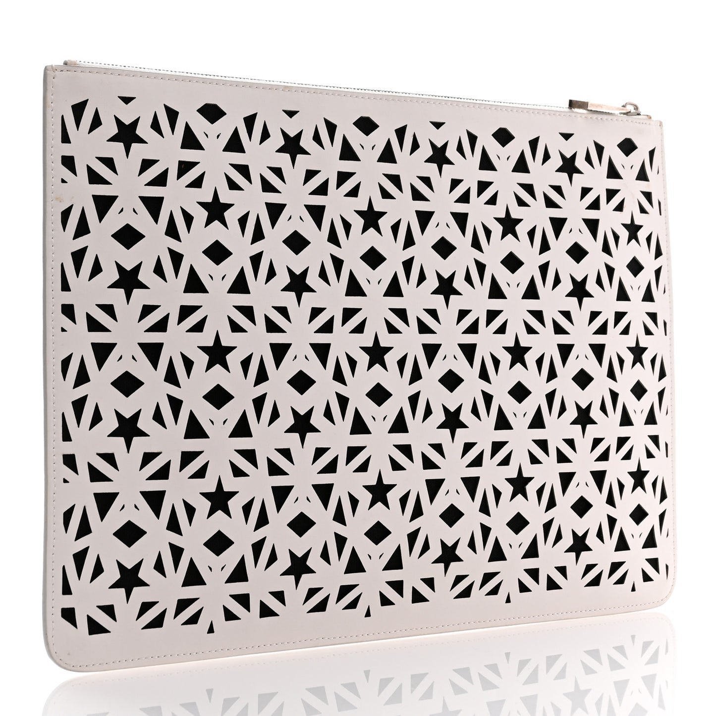 Lambskin Star Print Large Pandora Pouch White Black