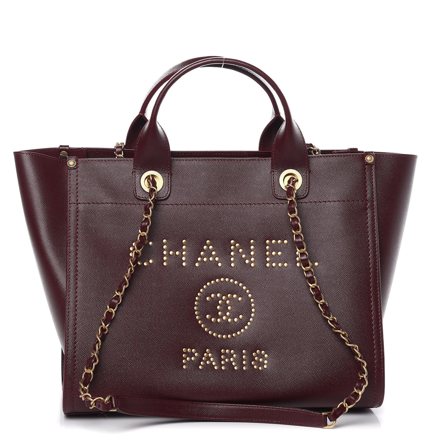 Caviar Small Studded Deauville Tote Burgundy