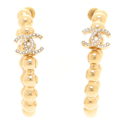 Chanel Crystal Bead CC Hoop Earrings Gold 1 of 5