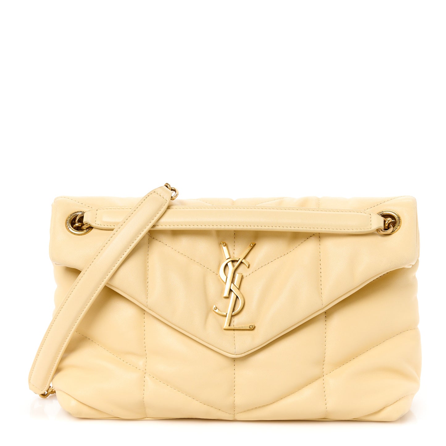 Lambskin Quilted Small Loulou Puffer Monogram Chain Satchel Jaune Pale