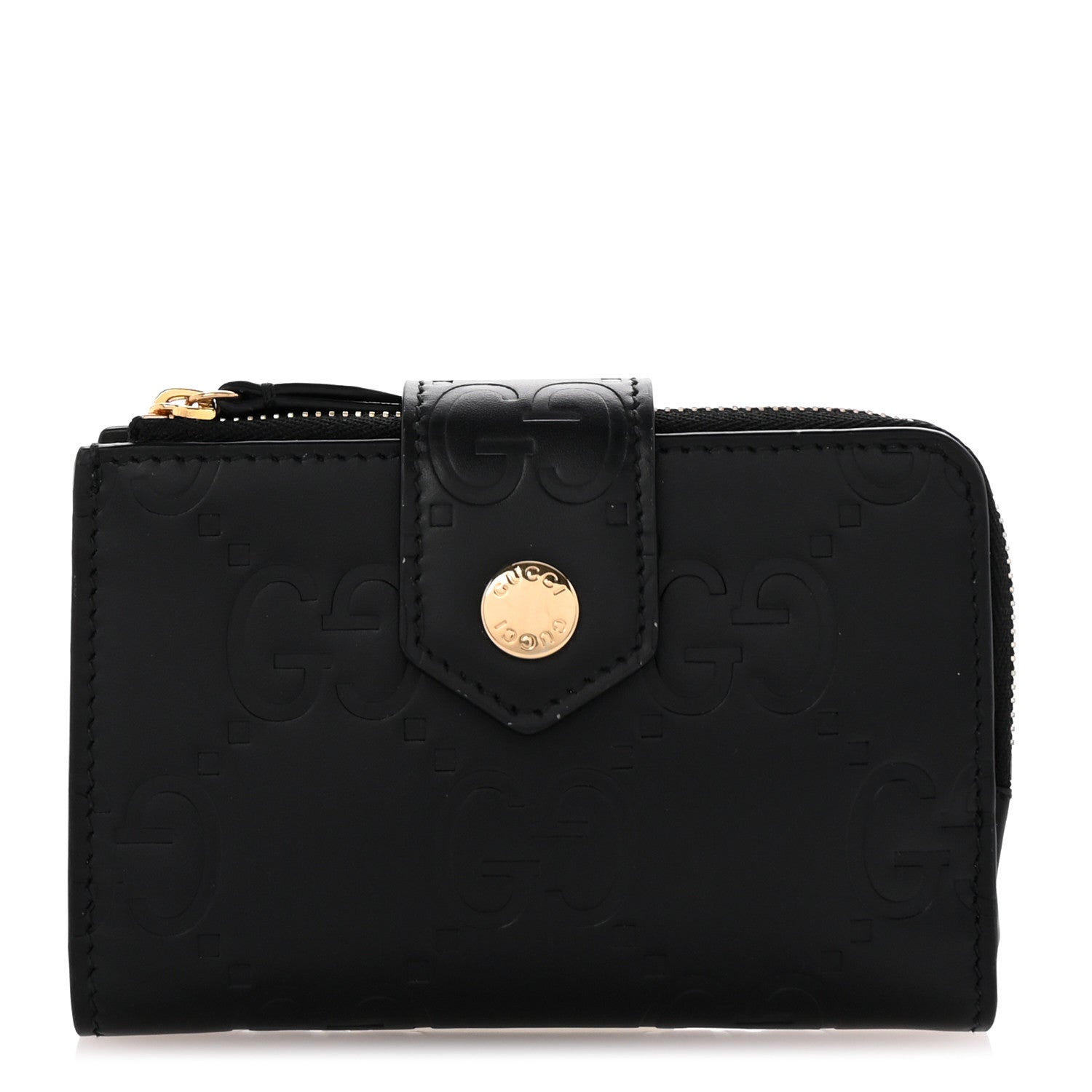 Gucci Piuma Calfskin Jumbo GG Embossed Medium Wallet Black 1 of 7