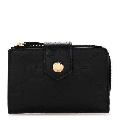 Gucci Piuma Calfskin Jumbo GG Embossed Medium Wallet Black 1 of 7