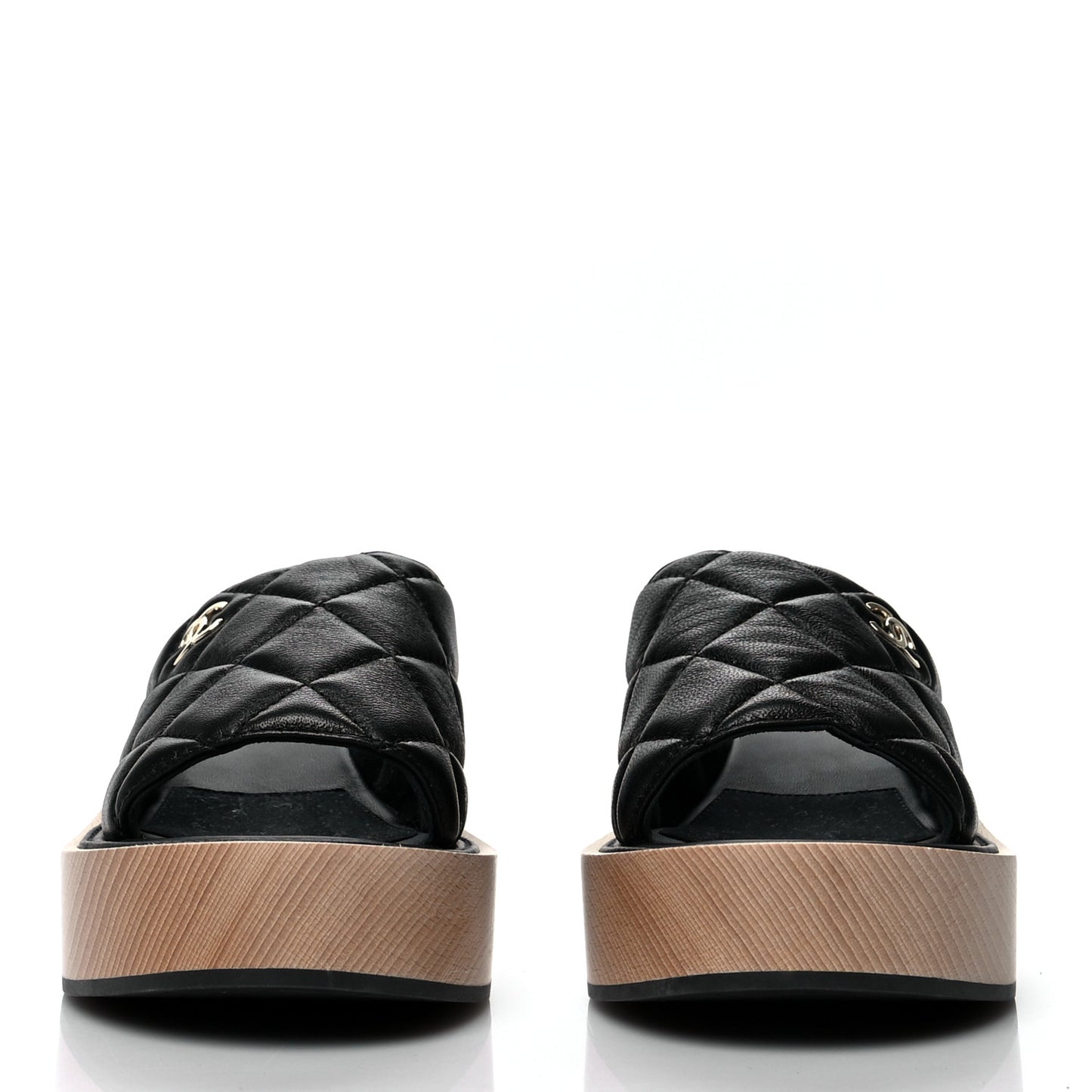 Lambskin Quilted CC Wedge Sandals 38 Black