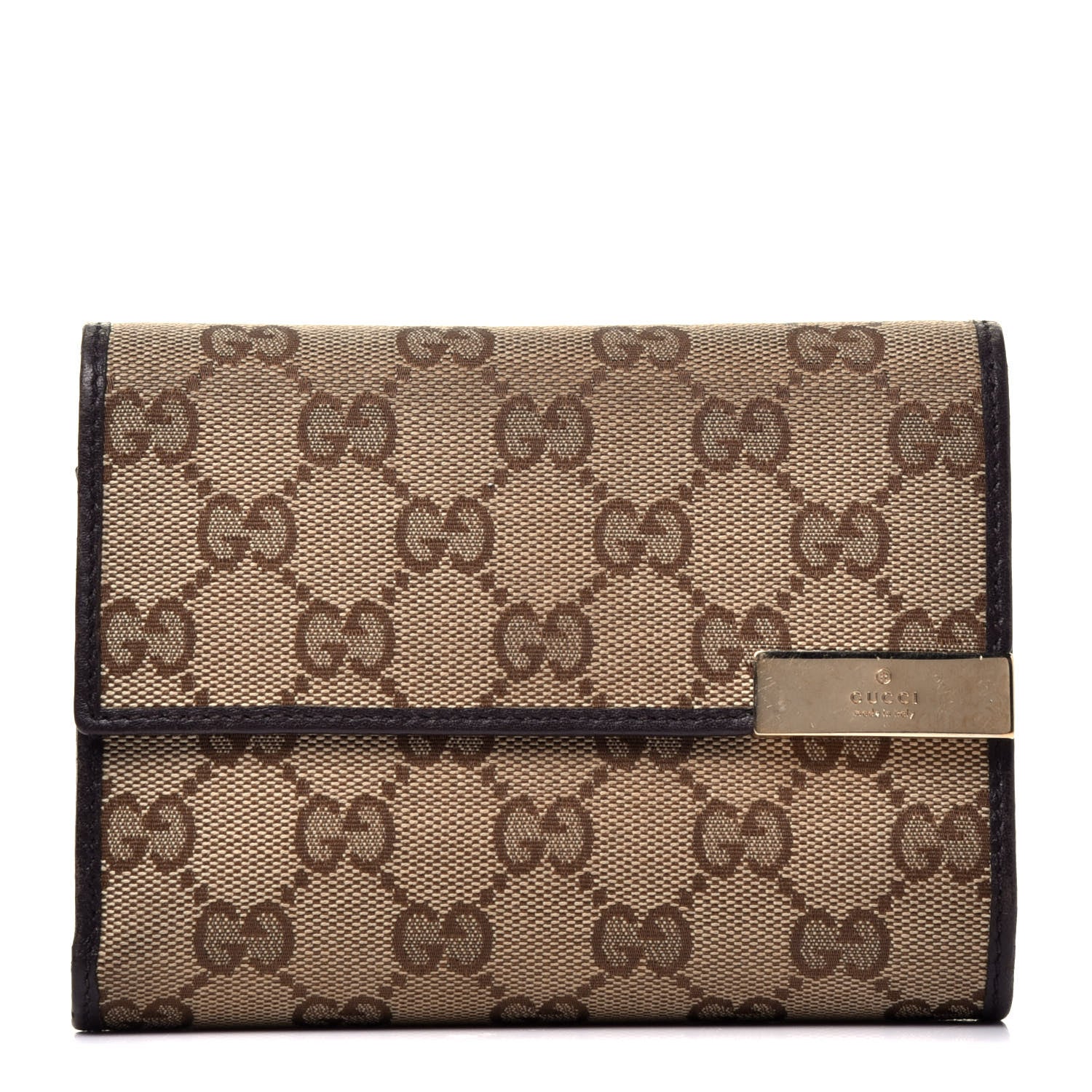 Gucci Monogram Margaux Calfskin Dice Compact Trademark Wallet Beige Ebony Cocoa 1 of 7