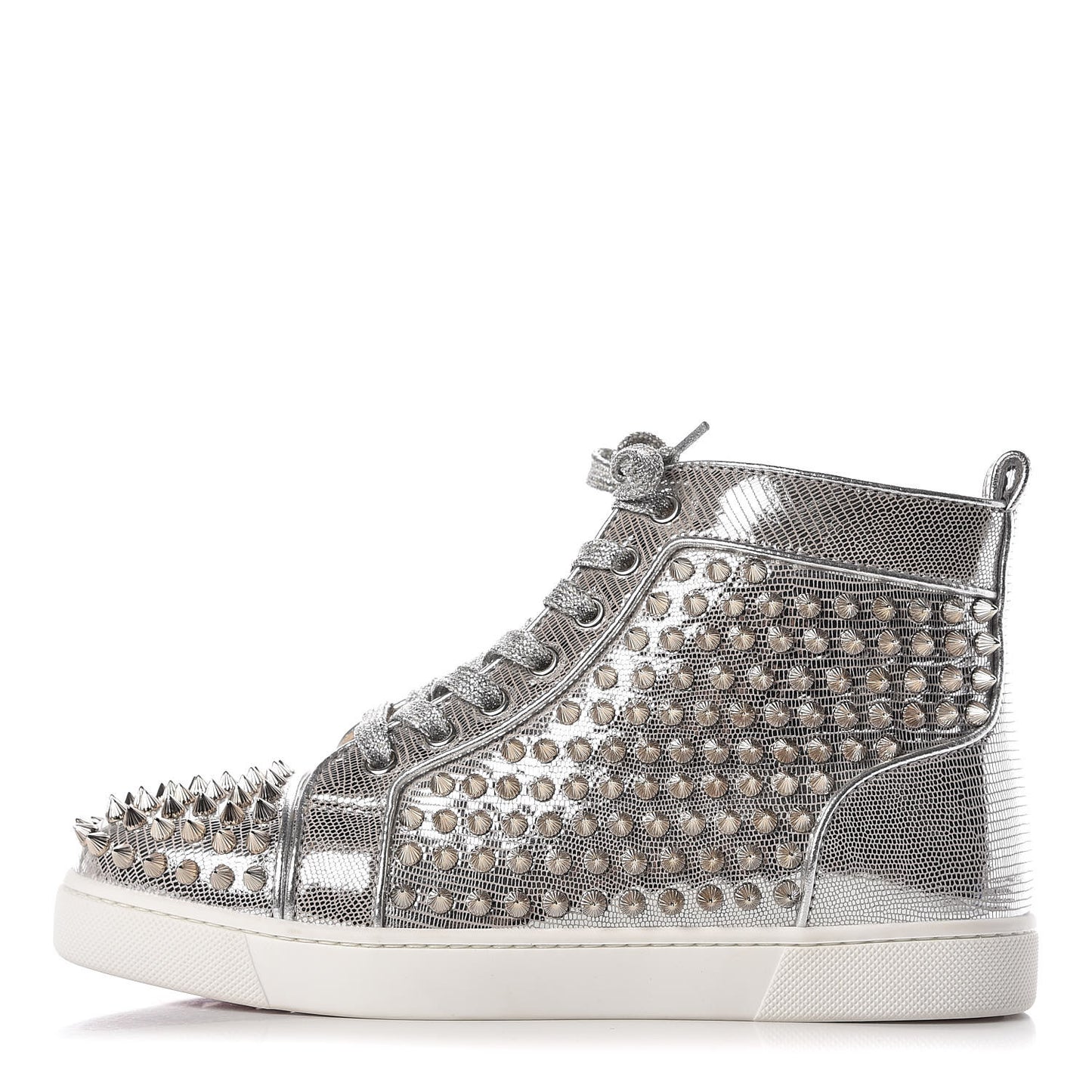 Laminato Dino Nappa Spikes Womens Louis Orlato Flat Sneakers 37.5 Silver