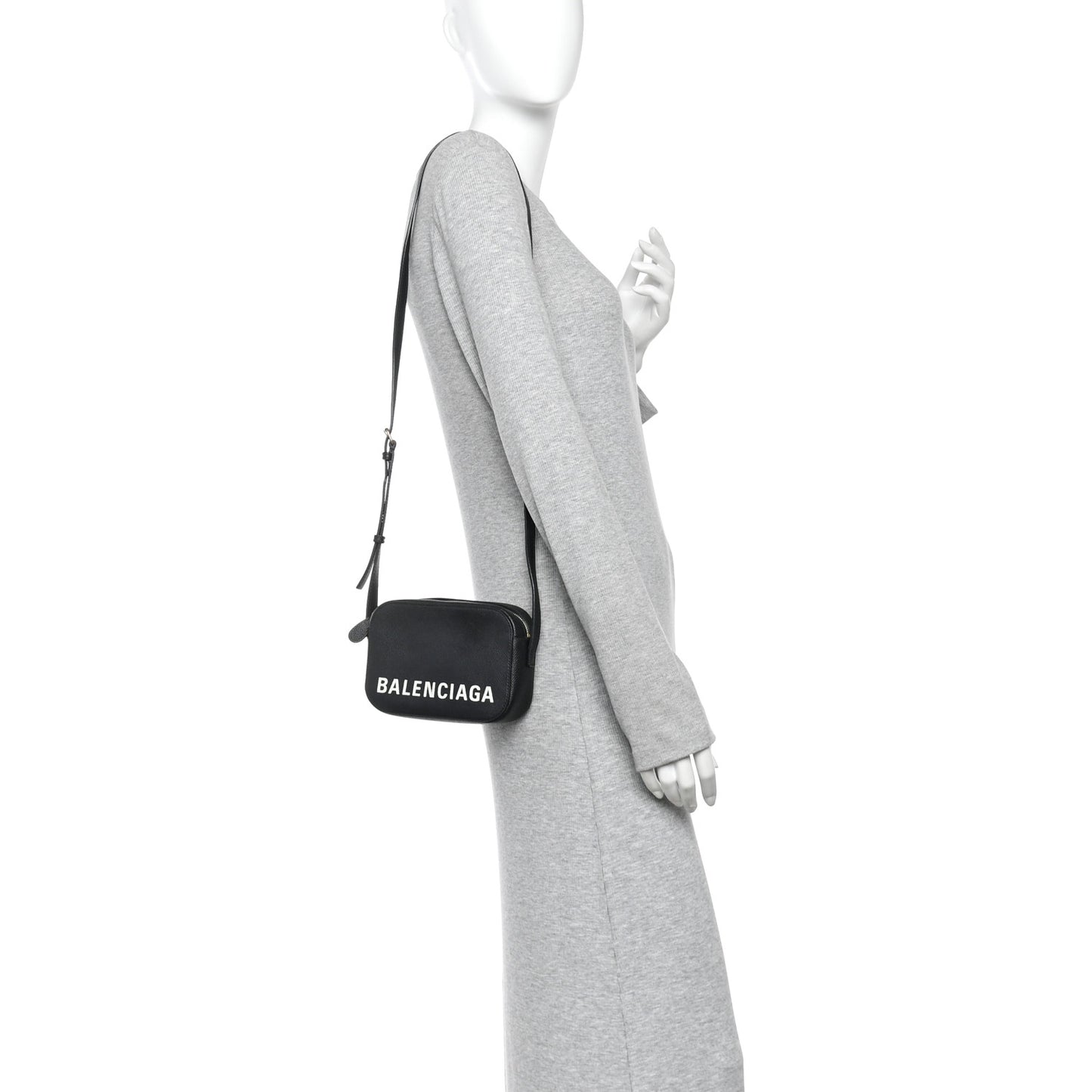 Signature Grained Calfskin Logo XS Ville Camera Bag Black White