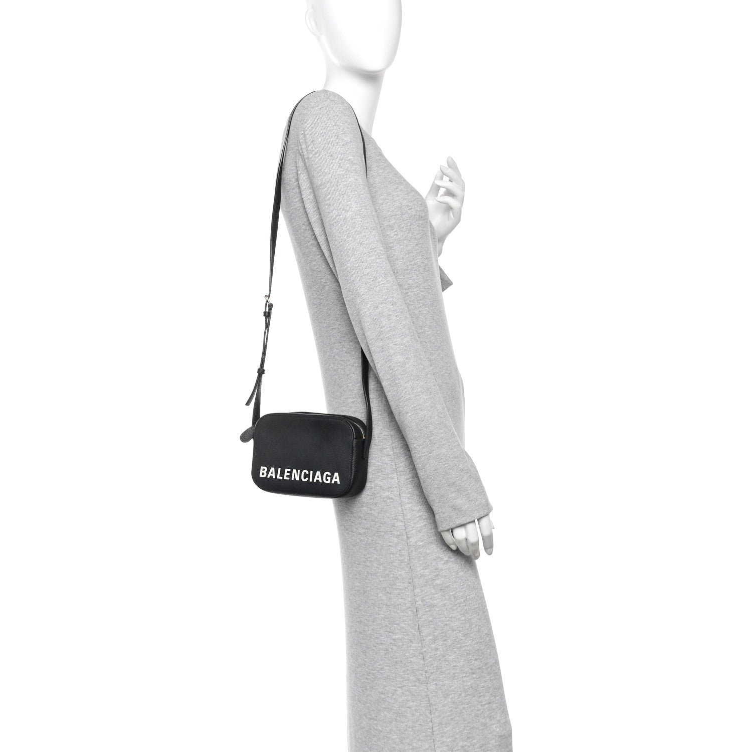 Balenciaga Signature Grained Calfskin Logo XS Ville Camera Bag Black White 2 of 9