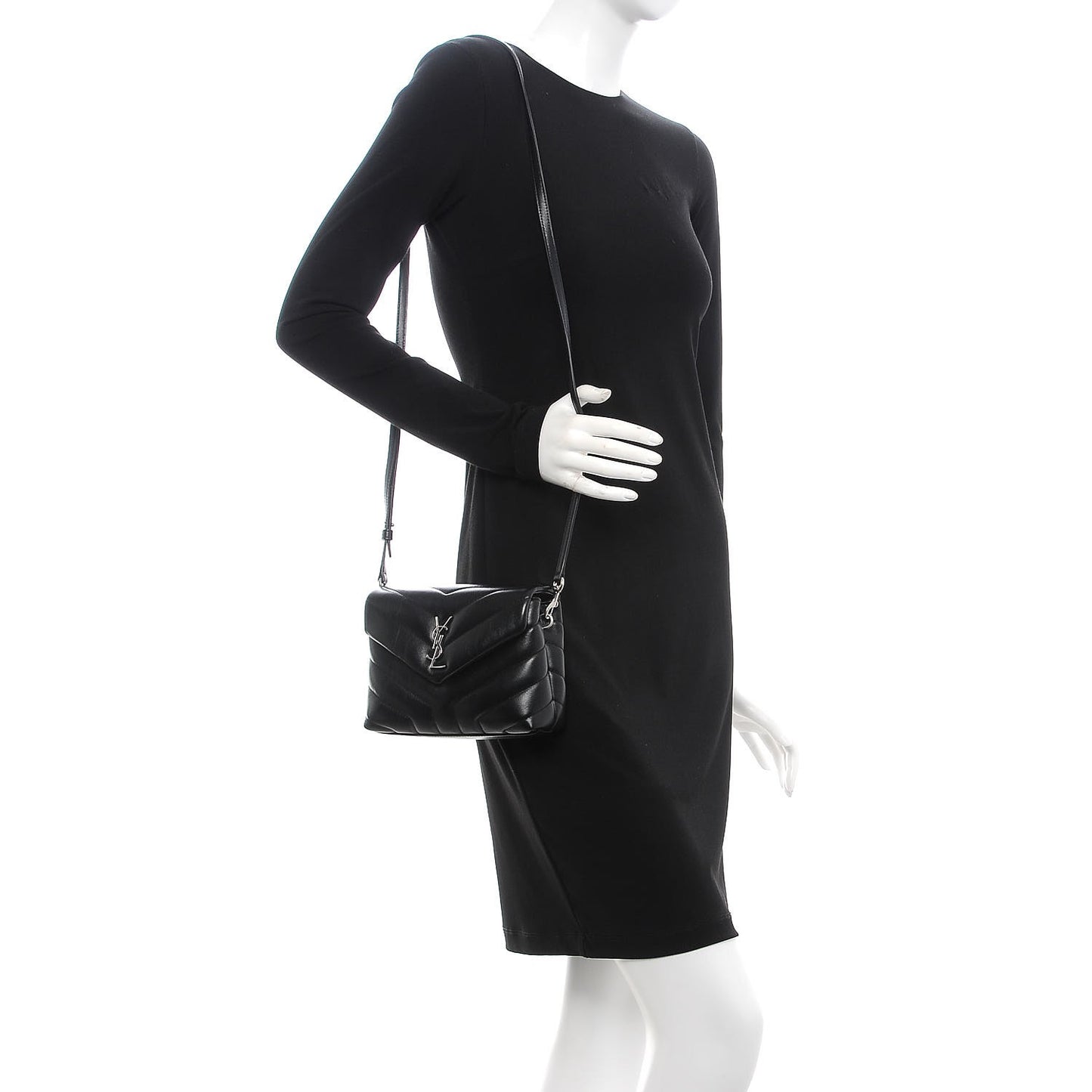 Calfskin Y Quilted Monogram Toy Loulou Crossbody Bag Black