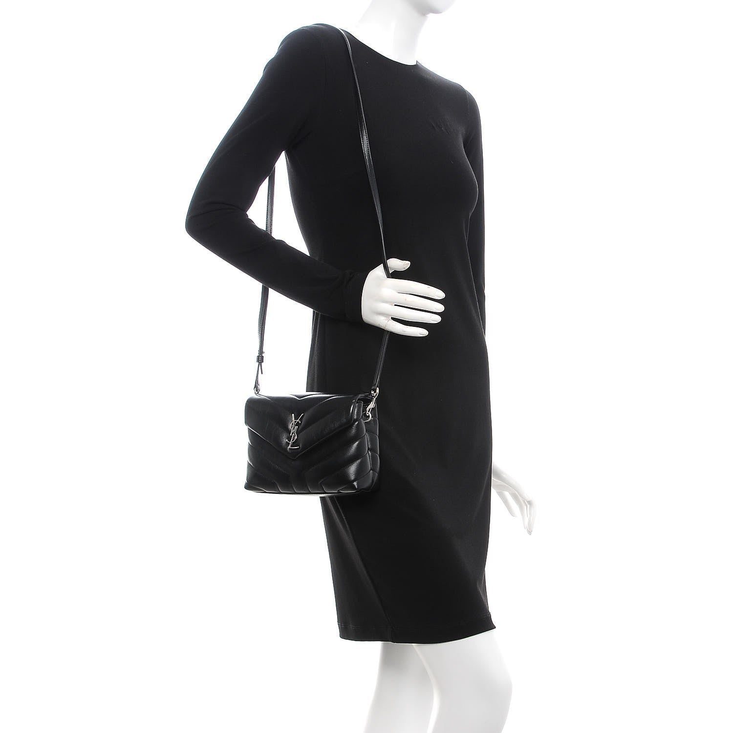 Saint Laurent Calfskin Y Quilted Monogram Toy Loulou Crossbody Bag Black 2 of 9