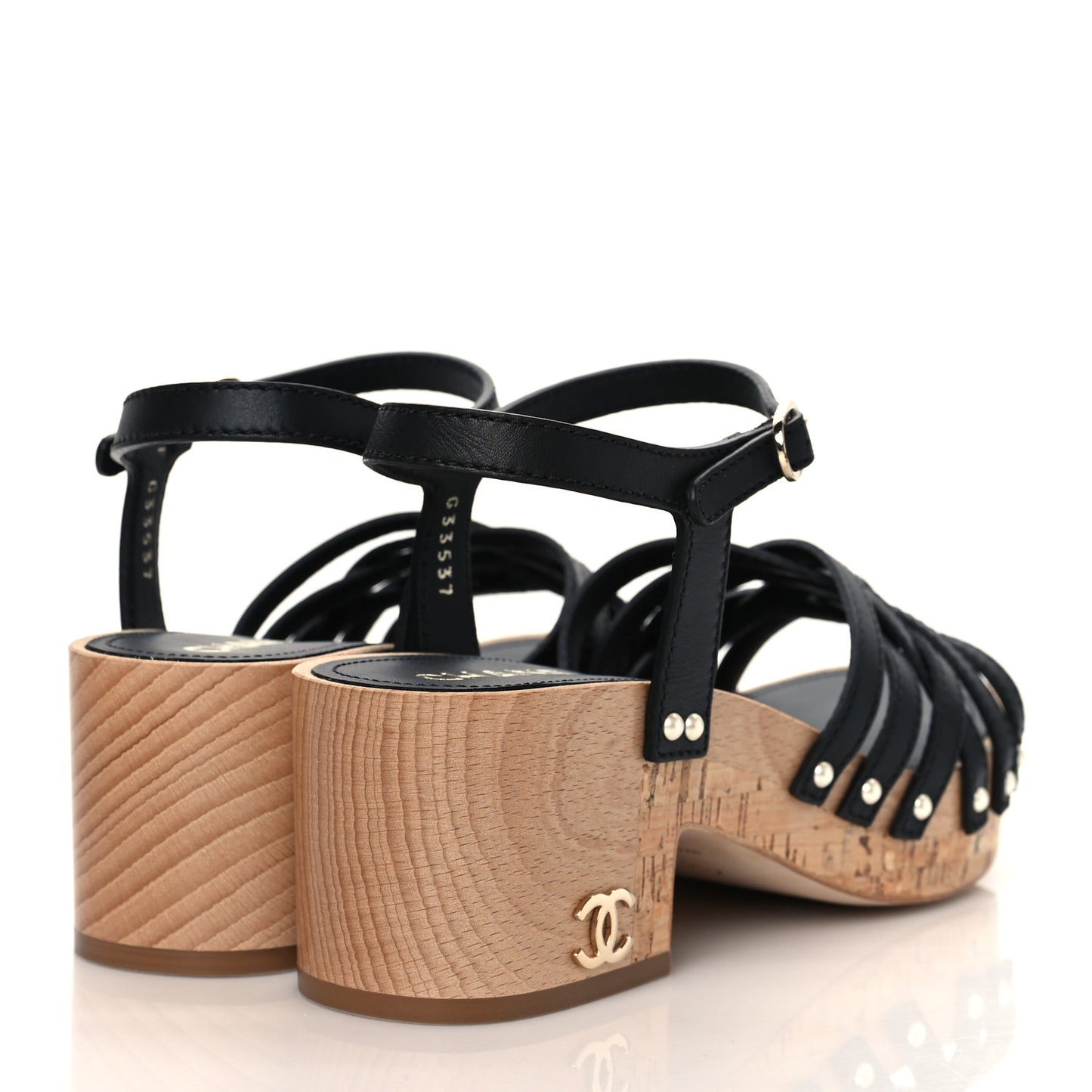Cork Wood Mykonos Wedge 38 Black