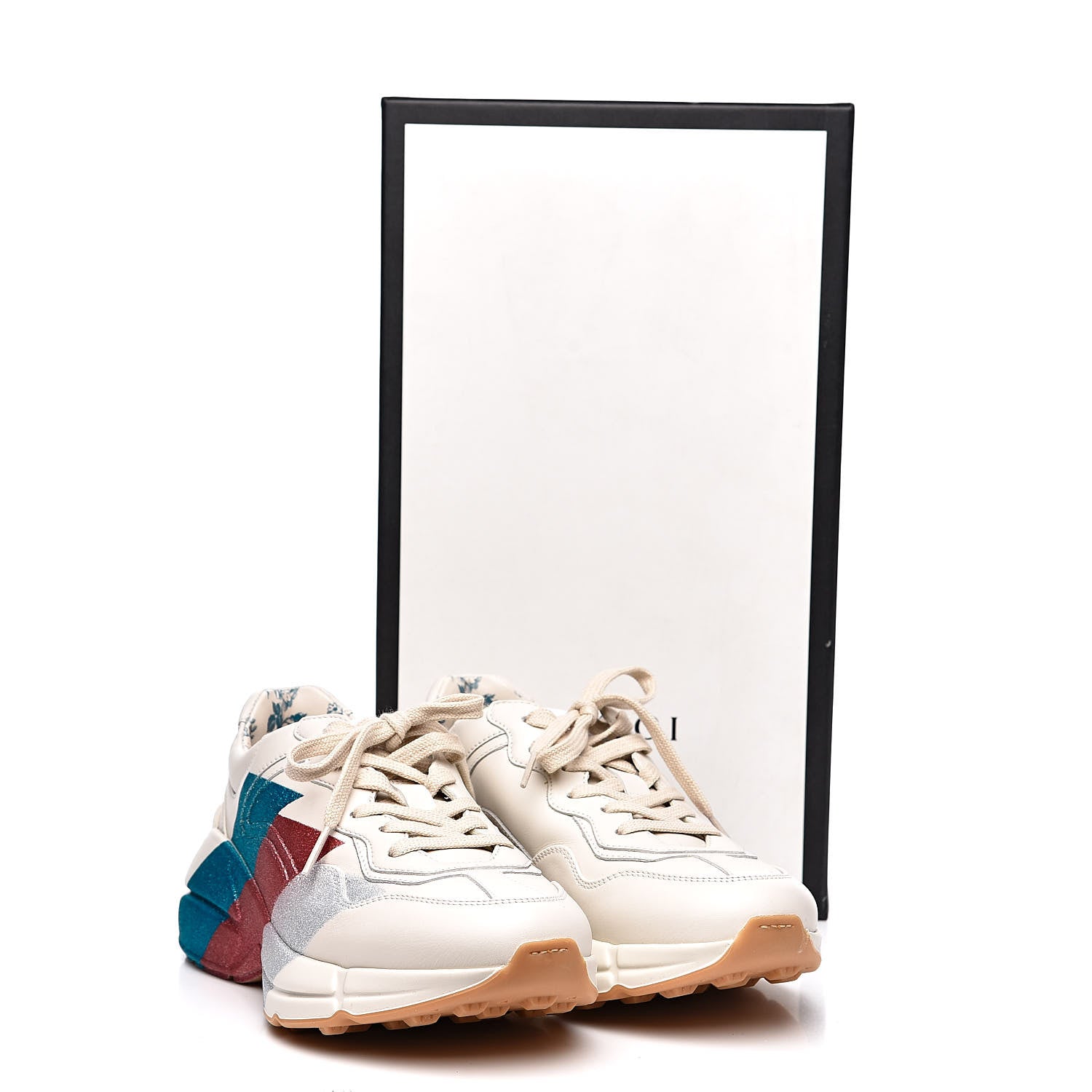 Gucci Calfskin Glitter Web Print Womens Rhyton Sneakers 37.5 Mystic White 8 of 8