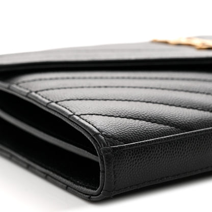 Saint Laurent Grain De Poudre Matelasse Chevron Monogram Chain Wallet Black 10 of 12