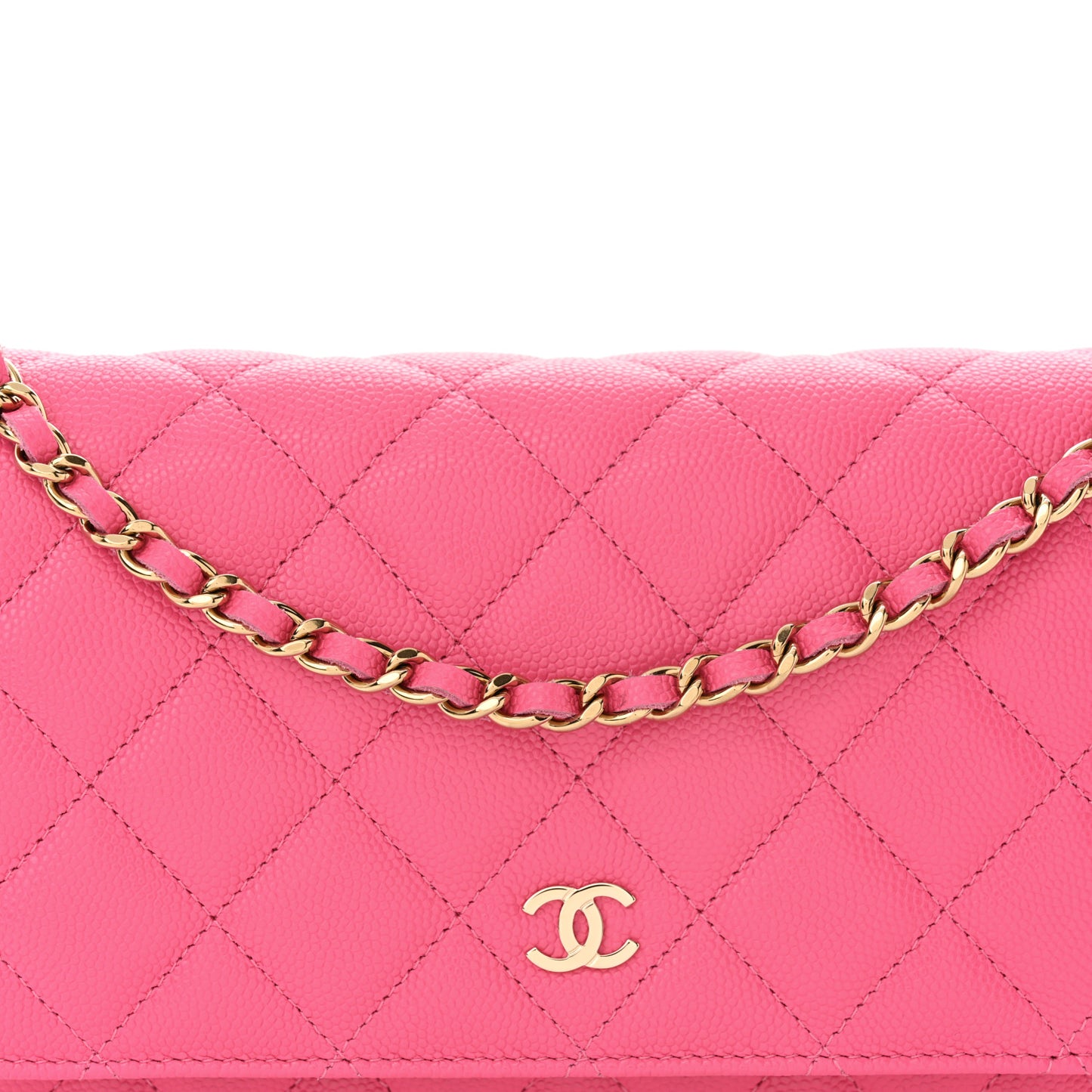 Caviar Quilted Wallet on Chain WOC Pink