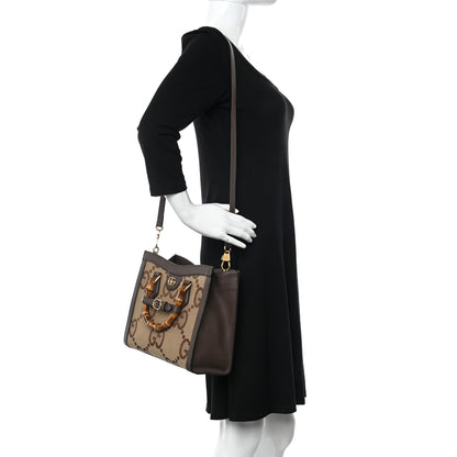 Gucci Monogram Jumbo GG Textured Dollar Calfskin Small Diana Tote Bag Camel Ebony New Acero 3 of 12