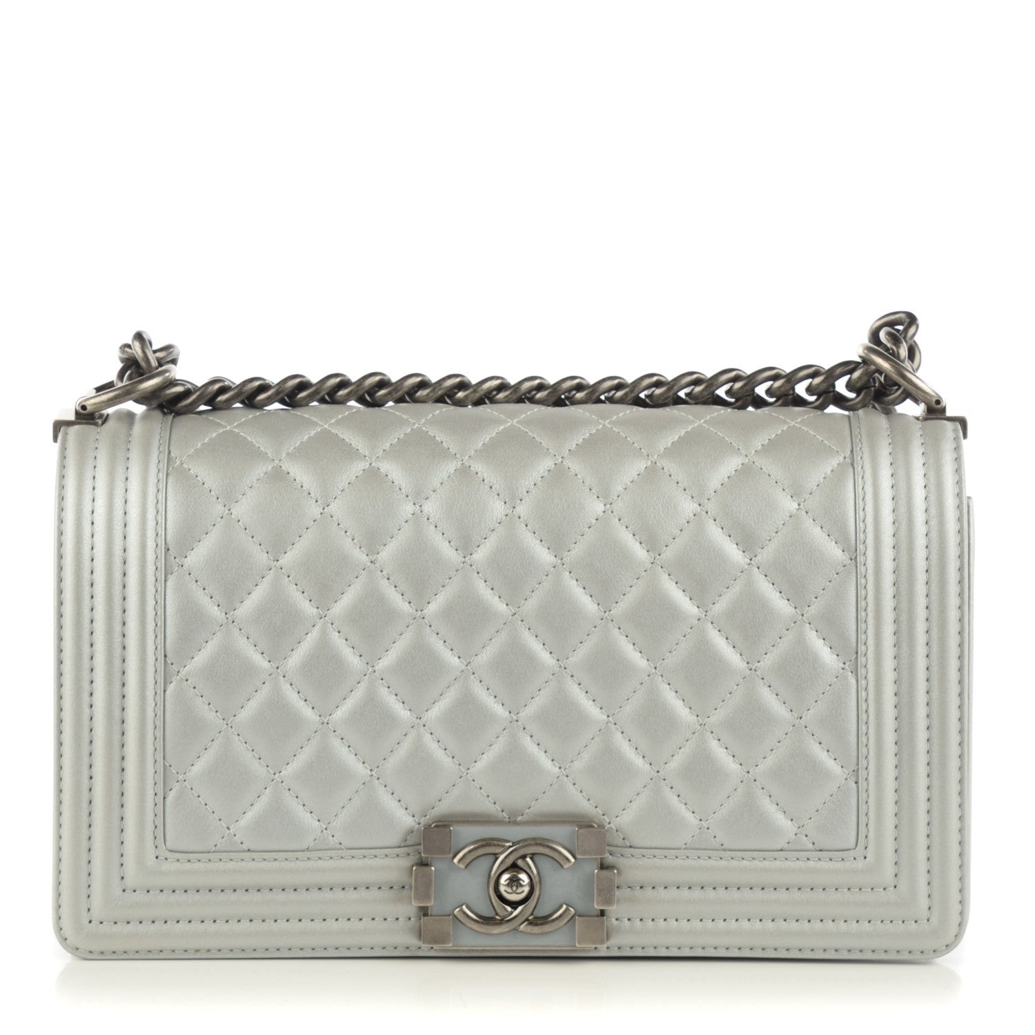 Chanel Metallic Calfskin Quilted Medium Boy Flap Silver 1 of 9