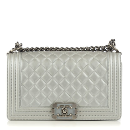 Chanel Metallic Calfskin Quilted Medium Boy Flap Silver 1 of 9