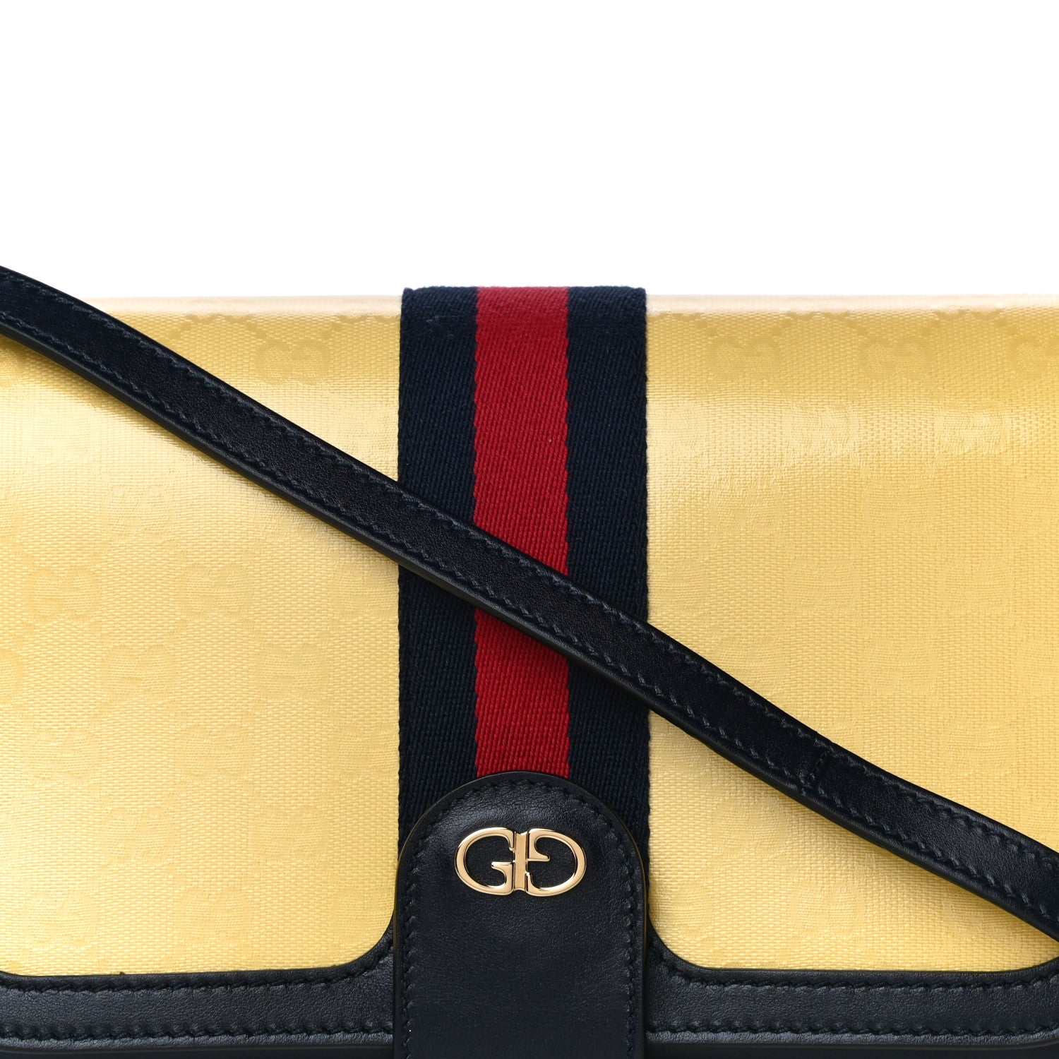 Gucci Crystal Monogram Plutone Calfskin Web Ophidia Flap Messenger Bag Straw Yellow Blue 8 of 10
