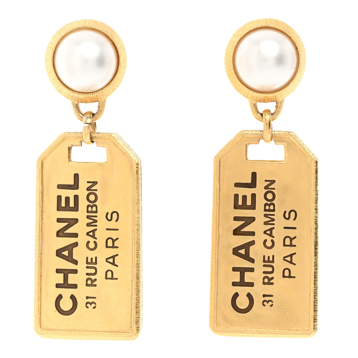 Chanel Pearl CC Tags Drop Earrings Gold 1 of 5