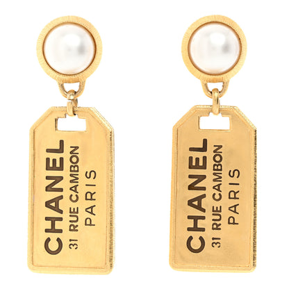 Chanel Pearl CC Tags Drop Earrings Gold 1 of 5
