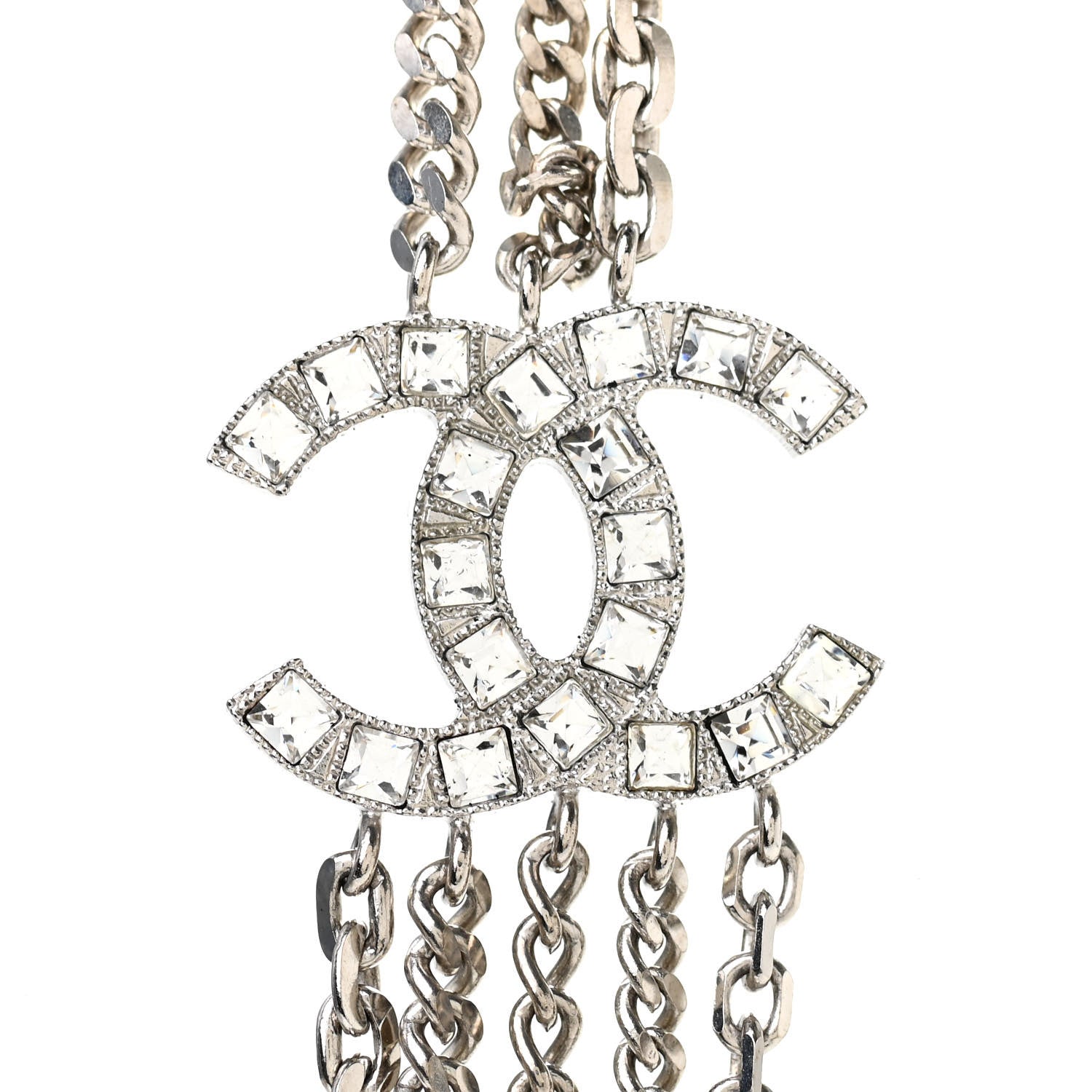 Chanel Baguette Crystal CC Shield Multi Strand Long Chain Necklace Silver 5 of 7