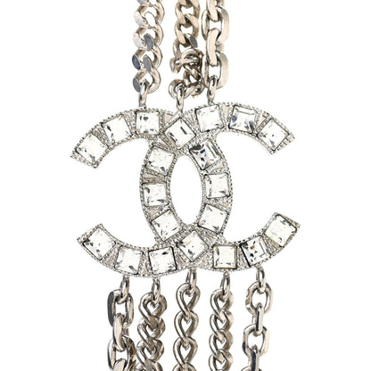 Chanel Baguette Crystal CC Shield Multi Strand Long Chain Necklace Silver 5 of 7