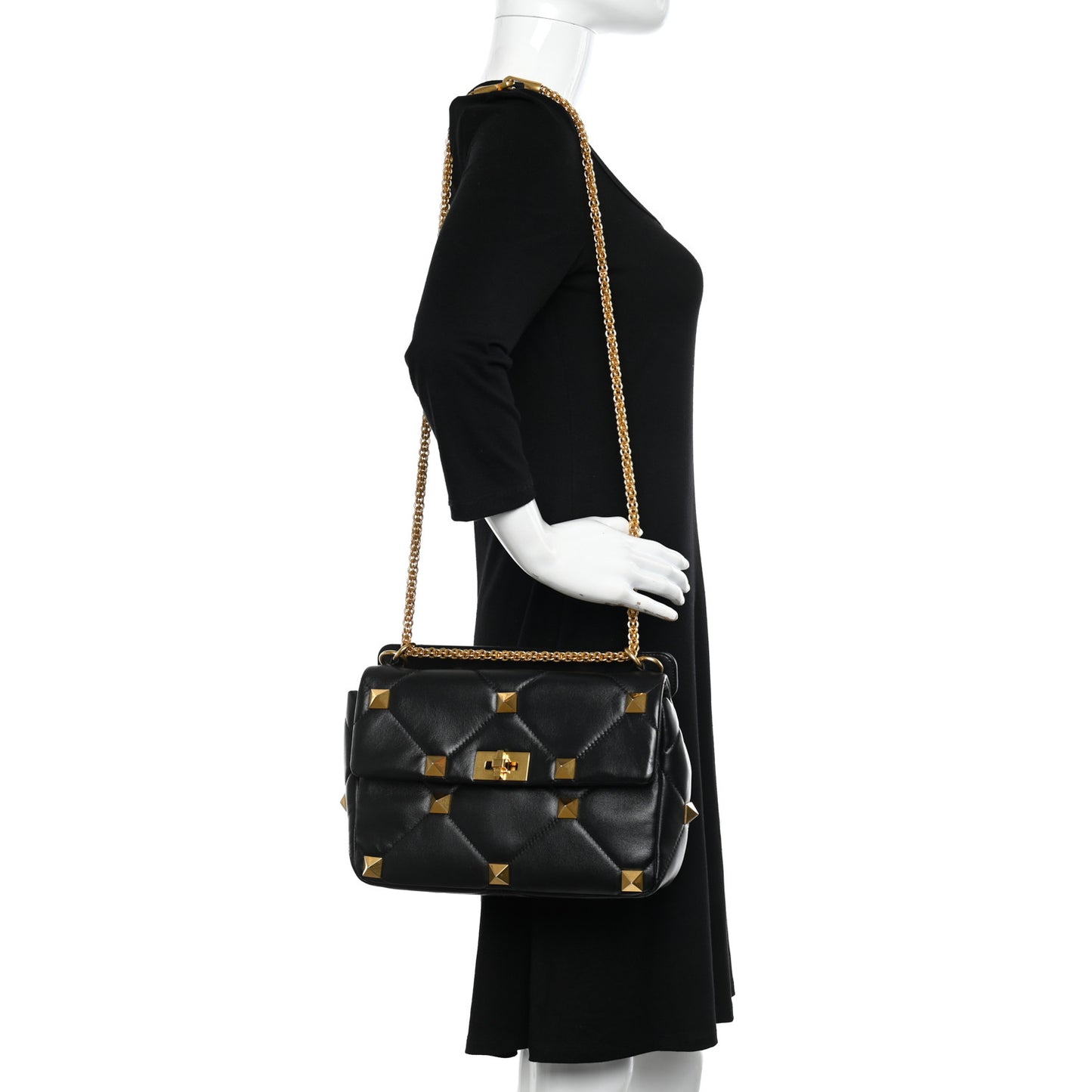 Nappa Large Roman Stud Shoulder Bag Black