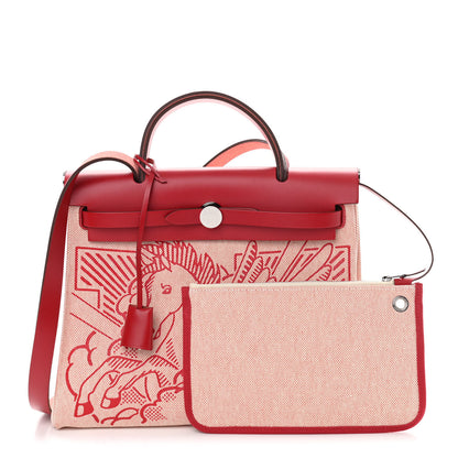 Hermes Vache Hunter Toile Pegase Pop Herbag Zip Retourne 31 PM Rouge Piment 1 of 11