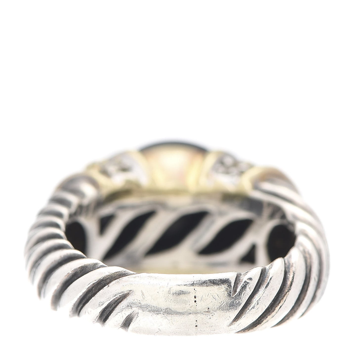 Sterling Silver 18K Yellow Gold Diamond Black Onyx 10mm Cable Capri Ring 56 7.5